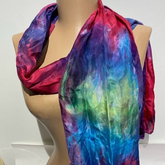 Women's Multicolor 100% Silk Satin Hand Dye Wrap Scarf - Picture 4 of 6